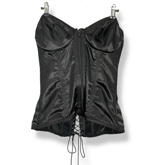 Frederick's of Hollywood Bustier Corset Lace-Up Back Black Size 38C Hooks Eyes - Picture 1 of 16